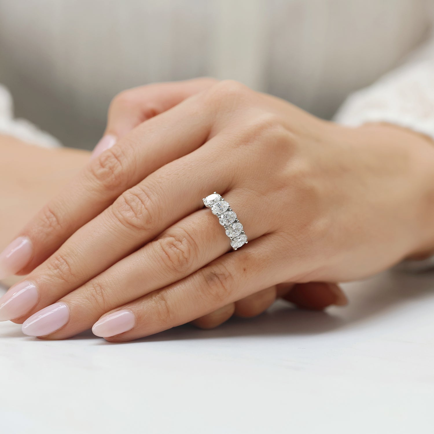 Berry's Platinum GIA Certified Five Stone Oval Cut Diamond Eternity Ring - Berry's Jewellers