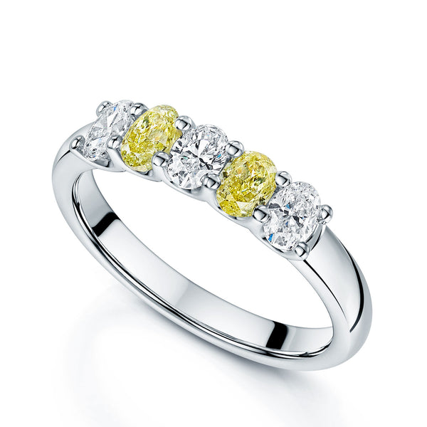 Berry's Platinum Oval Diamond And Fancy Yellow Diamond Five Stone Dress Ring - Berry's Jewellers
