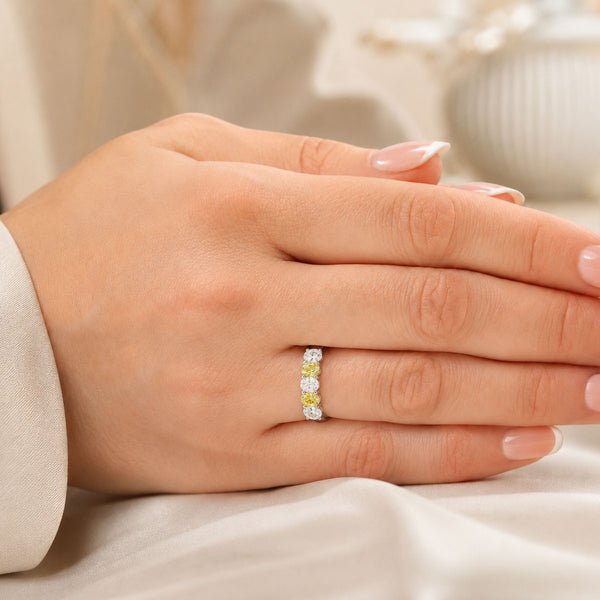 Platinum Oval Diamond And Fancy Yellow Diamond Five Stone Dress Ring