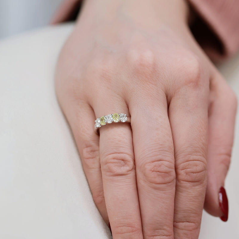 Berry's Platinum Oval Diamond And Fancy Yellow Diamond Five Stone Dress Ring - Berry's Jewellers