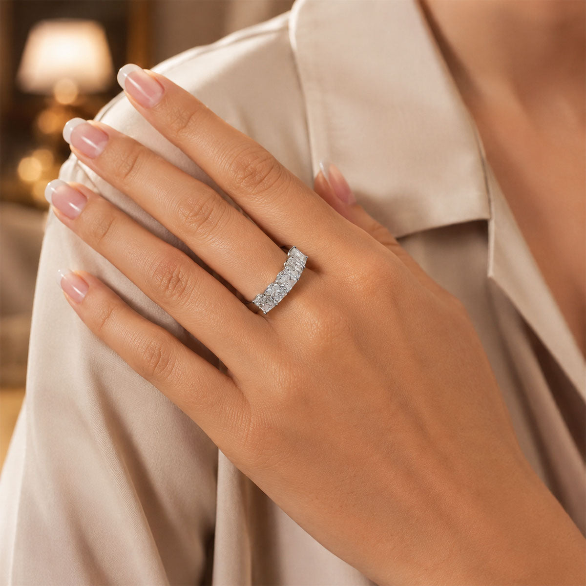 Platinum Radiant Cut Diamond Five Stone Eternity Ring