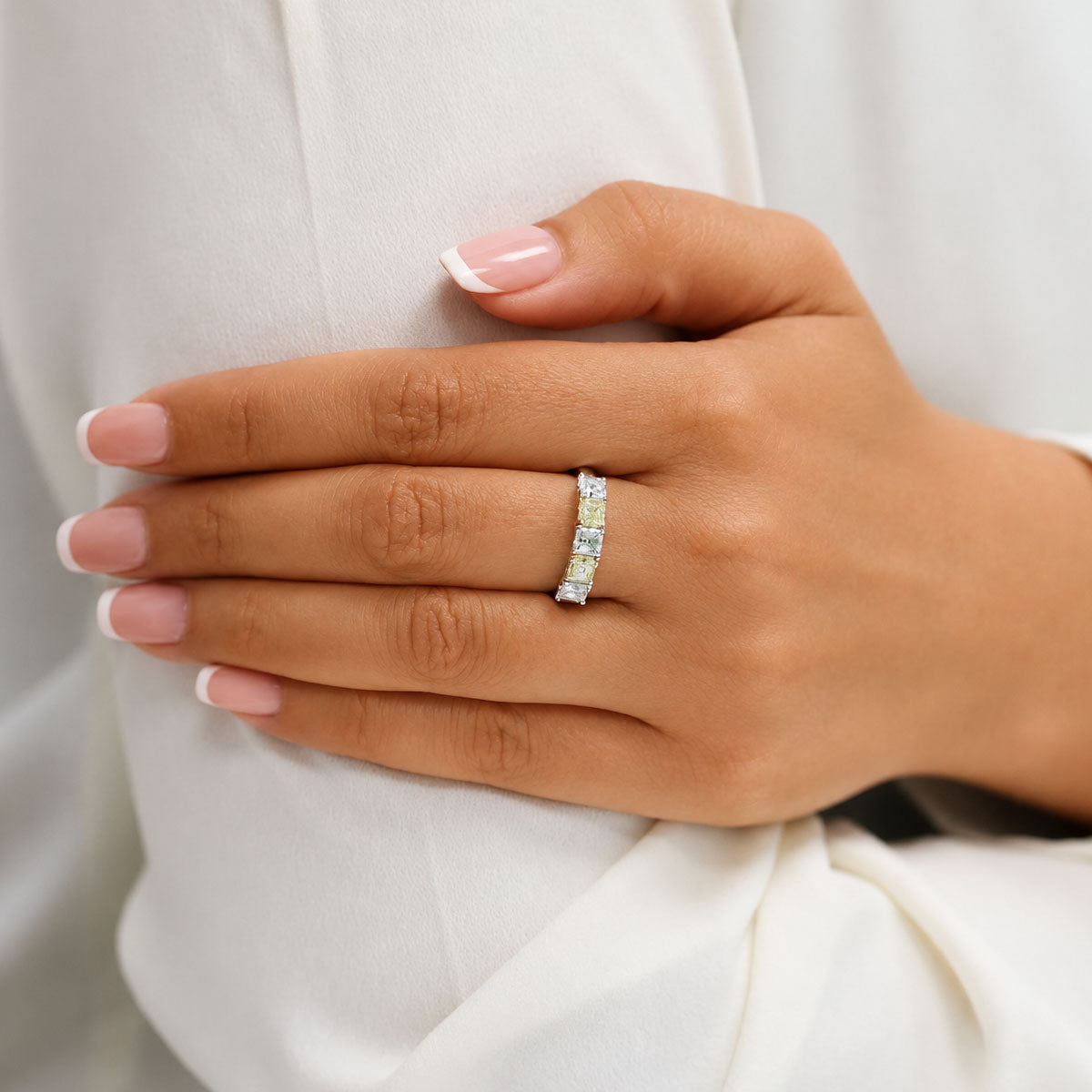 Platinum Diamond And Yellow Diamond Five Stone Eternity Ring