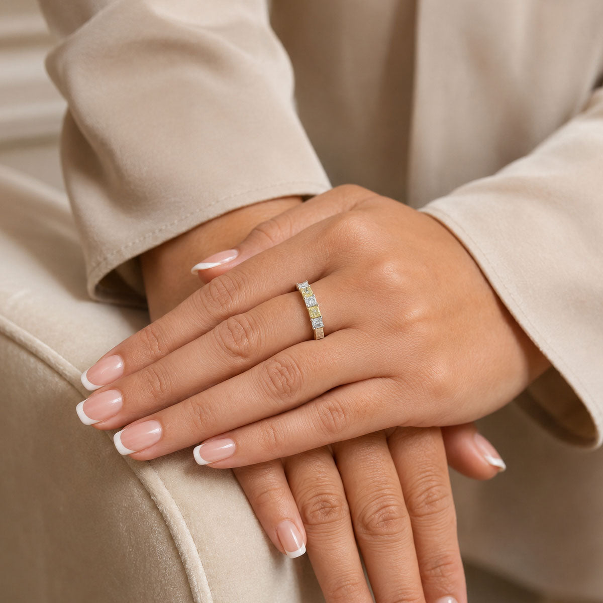 Platinum Diamond And Yellow Diamond Five Stone Eternity Ring