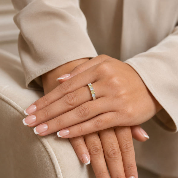 Platinum Diamond And Yellow Diamond Five Stone Eternity Ring