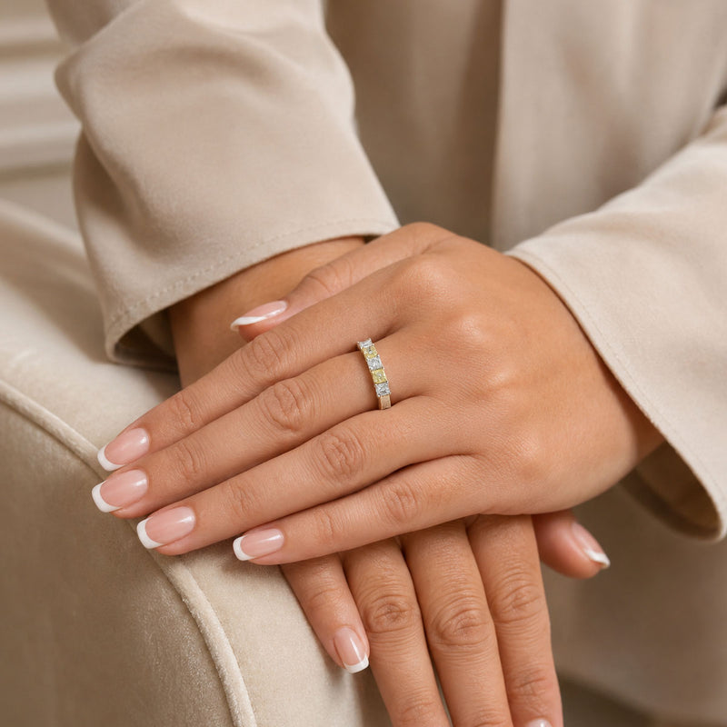 Platinum Diamond And Yellow Diamond Five Stone Eternity Ring