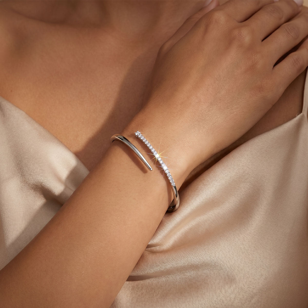 Berry's Platinum Round Brilliant Cut Diamond Cross Over Bangle - Berry's Jewellers