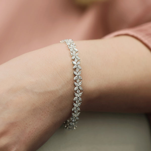 Berry's 18ct White Gold Marquise And Round Brilliant Cut Diamond Flower Bracelet - Berry's Jewellers
