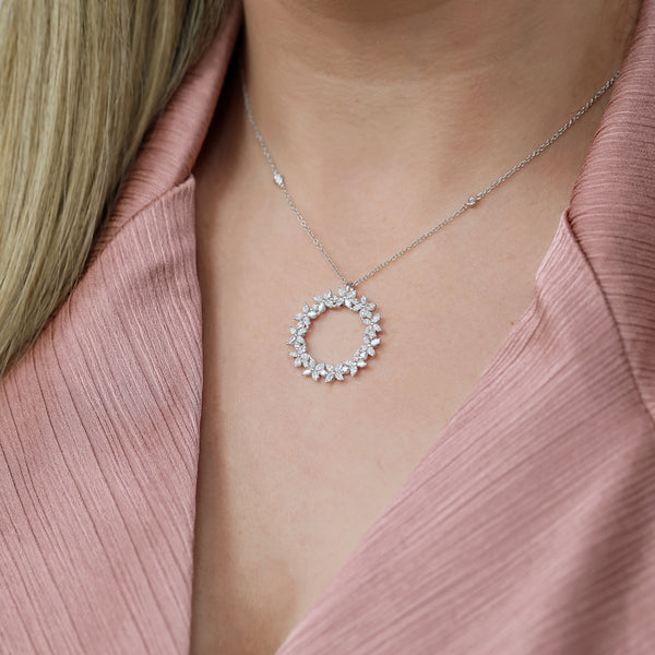 Berry's 18ct White Gold Diamond Flower Circle Pendant - Berry's Jewellers