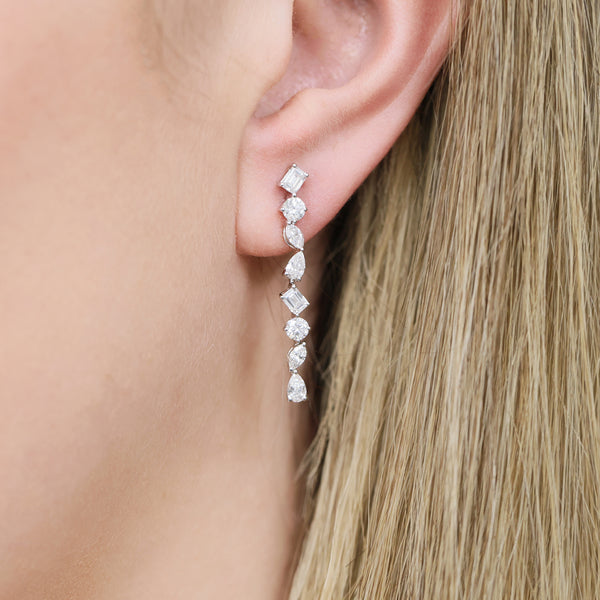 Berry's 18ct White Gold Mixed Cut Diamond Drop Earrings - Berry's Jewellers