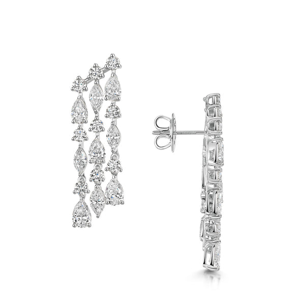 Berry's 18ct White Gold Marquise, Pear And Round Brilliant Cut Diamond Three Strand Drop Earrings - Berry's Jewellers
