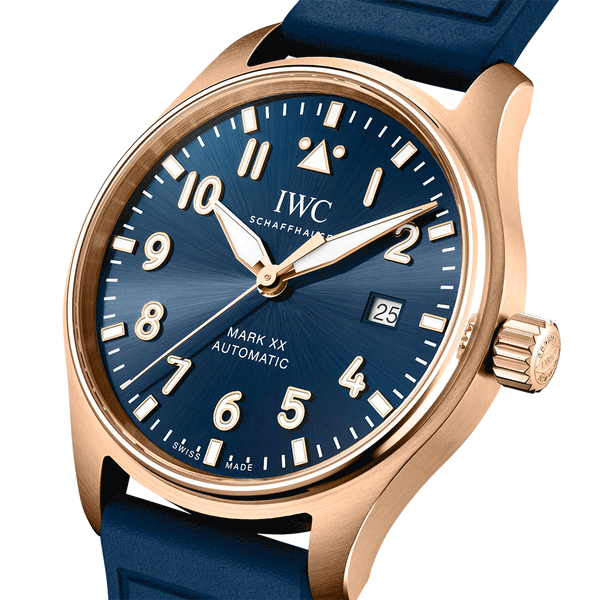 IWC Schaffhausen Pilot's Mark XX 40mm 18ct Gold Le Petit Prince Automatic Rubber Strap Watch - Berry's Jewellers