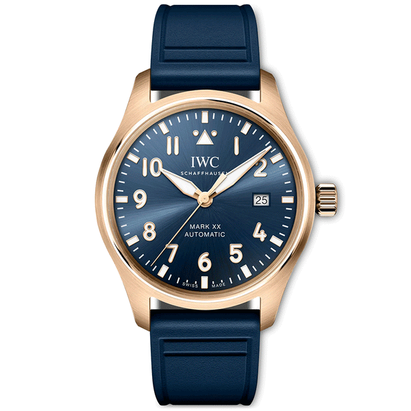IWC Schaffhausen Pilot's Mark XX 40mm 18ct Gold Le Petit Prince Automatic Rubber Strap Watch - Berry's Jewellers