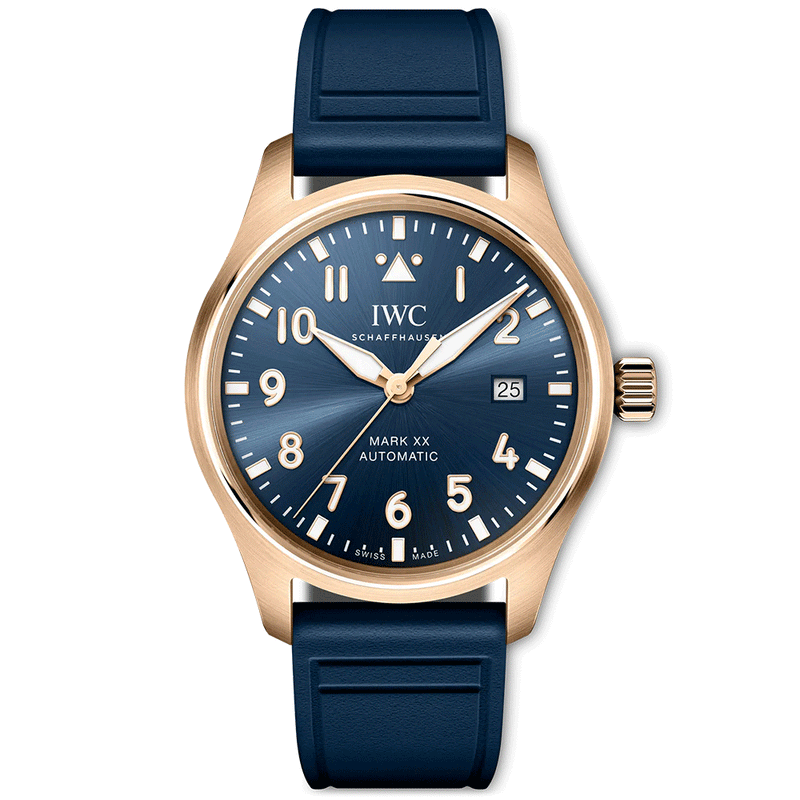 IWC Schaffhausen Pilot's Mark XX 40mm 18ct Gold Le Petit Prince Automatic Rubber Strap Watch - Berry's Jewellers