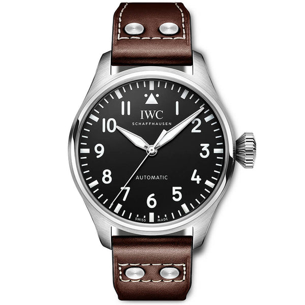 IWC Schaffhausen Big Pilot's 43mm Black Dial Mens Automatic Leather Strap Watch - Berry's Jewellers