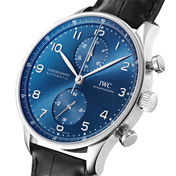 IWC Schaffhausen Portugieser 41mm Blue Dial Men's Chronograph Strap Watch - Berry's Jewellers