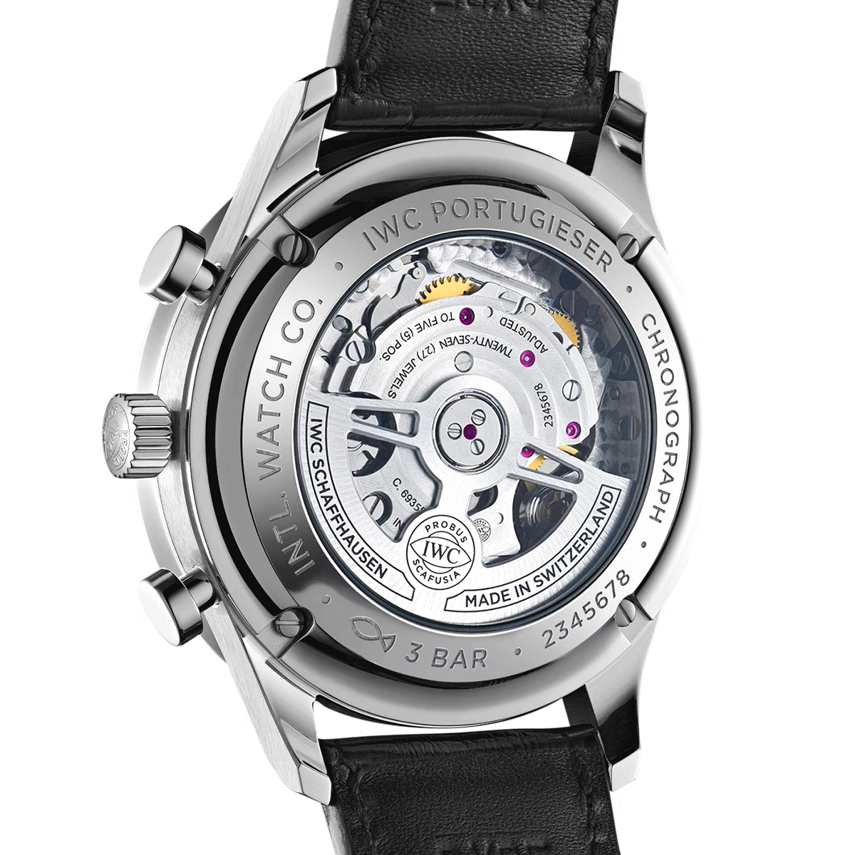 IWC Schaffhausen Portugieser 41mm Black Dial Men's Chronograph Strap Watch - Berry's Jewellers