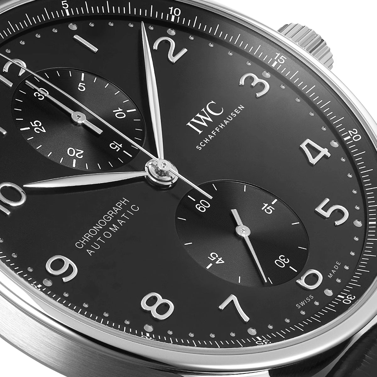 IWC Schaffhausen Portugieser 41mm Black Dial Men's Chronograph Strap Watch - Berry's Jewellers