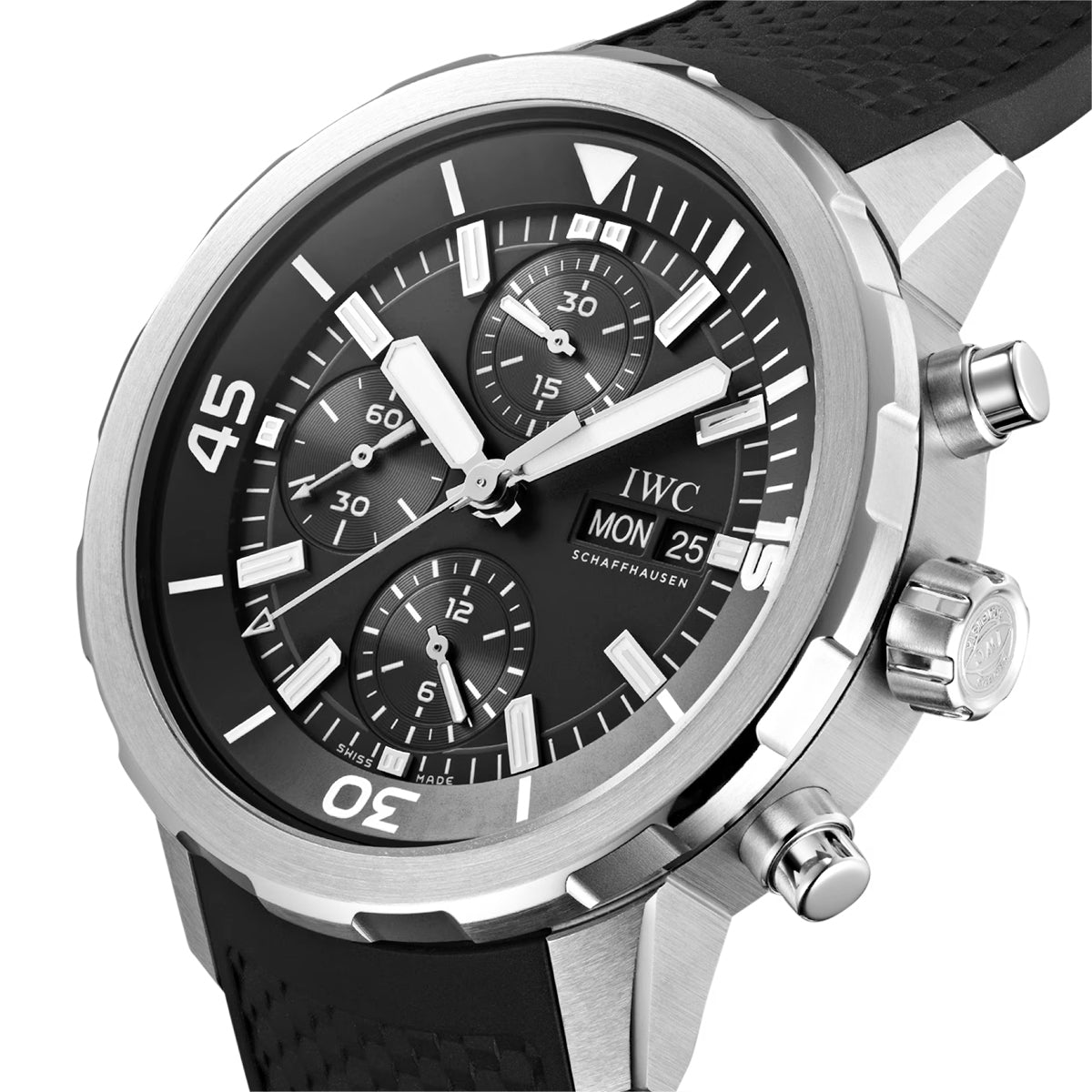 Aquatimer 44mm Black Dial Men's Rubber Strap Chronograph Watch