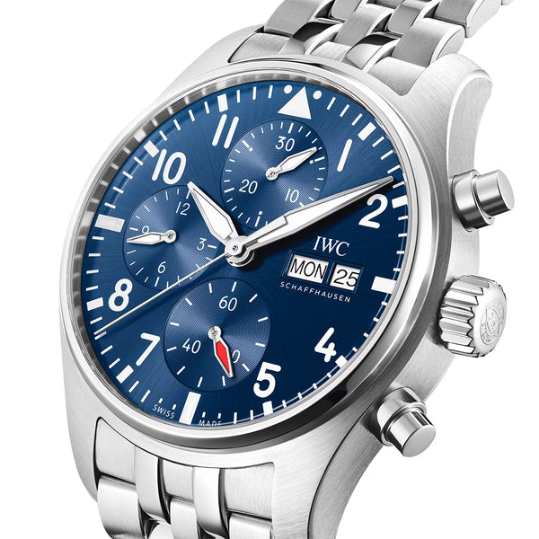 IWC Schaffhausen Pilot's 41mm Blue Dial Chronograph Men's Bracelet Watch - Berry's Jewellers