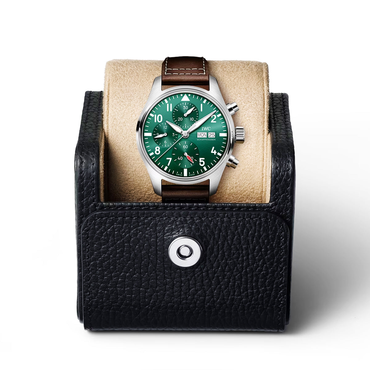 Pilot's 41mm Green Dial Chronograph Leather Strap Watch