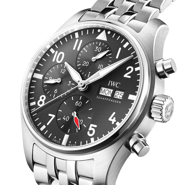 IWC Schaffhausen Pilot's 41mm Black Dial Chronograph Bracelet Watch - Berry's Jewellers