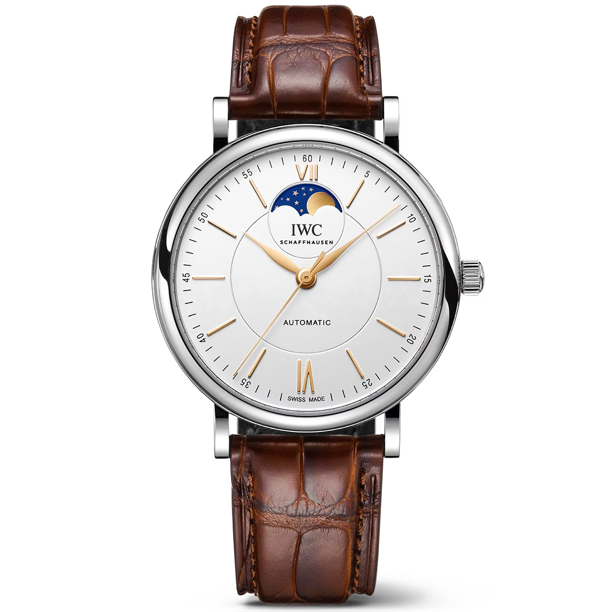 Portofino Moonphase 40mm Silver Dial Men's Leather Strap Watch