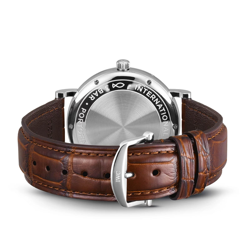 IWC Schaffhausen Portofino Moonphase 40mm Silver/Rose Dial Leather Strap Watch - Berry's Jewellers