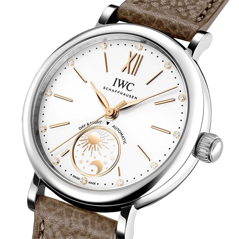 IWC Schaffhausen Portofino Day & Night 34mm Silver Diamond Dial Ladies Watch - Berry's Jewellers