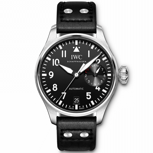 IWC Schaffhausen Big Pilot's 46mm Black Dial Mens Leather Strap Watch - Berry's Jewellers