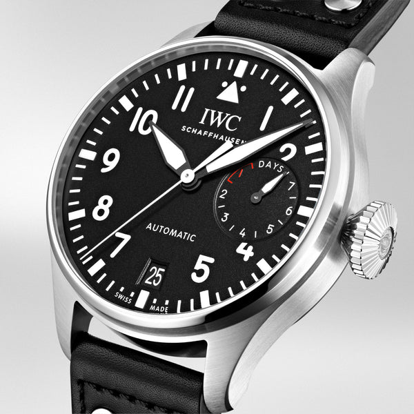 IWC Schaffhausen Big Pilot's 46mm Black Dial Mens Leather Strap Watch - Berry's Jewellers