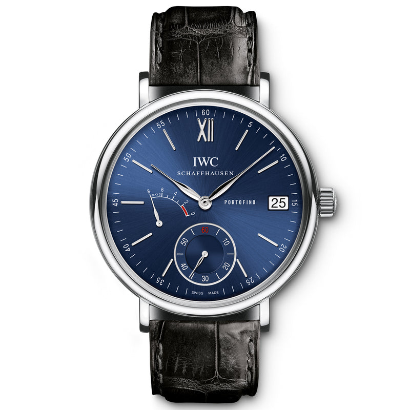 IWC Schaffhausen Portofino Hand-Wound Eight Days 45mm Blue Dial Strap Watch - Berry's Jewellers