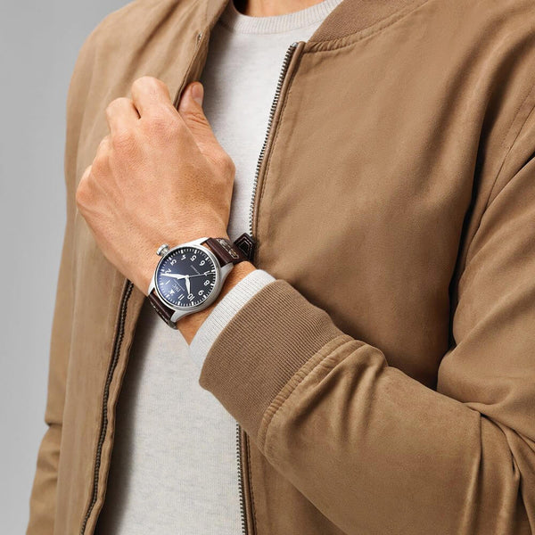 IWC Schaffhausen Big Pilot's 43mm Black Dial Mens Automatic Leather Strap Watch - Berry's Jewellers