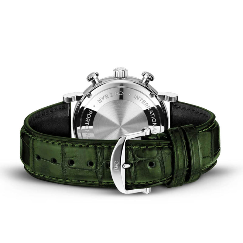 IWC Schaffhausen Portofino 39mm Green Dial Chronograph Leather Strap Watch - Berry's Jewellers