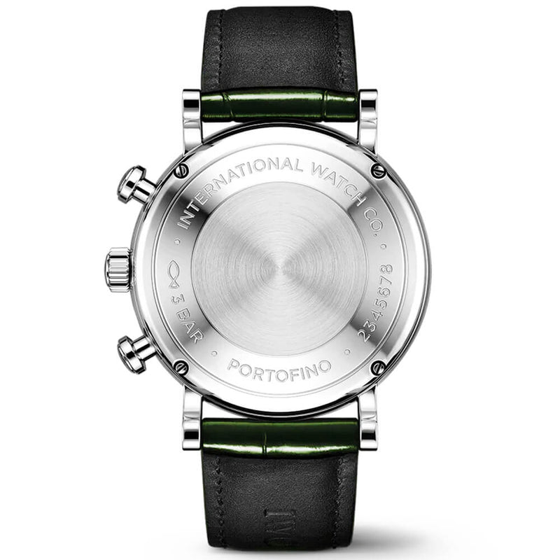 IWC Schaffhausen Portofino 39mm Green Dial Chronograph Leather Strap Watch - Berry's Jewellers