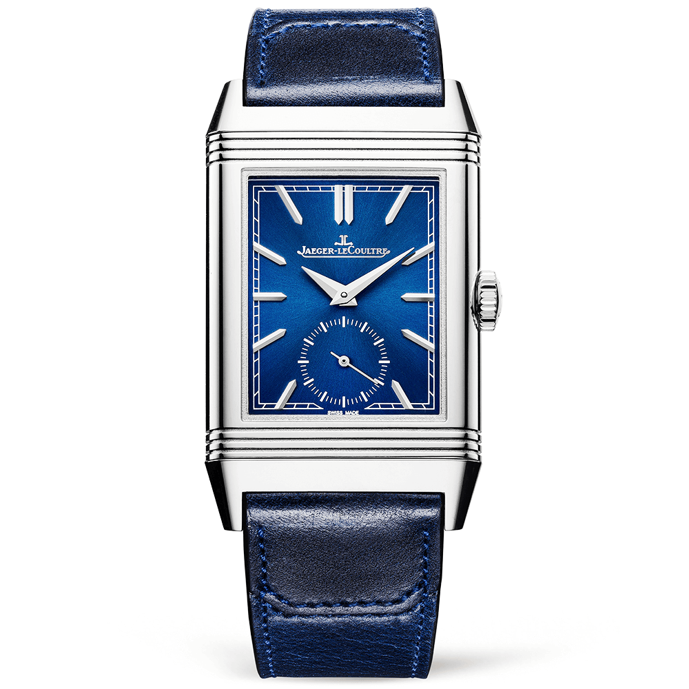 Reverso Tribute Monoface Small Seconds Blue Dial Leather Strap Watch