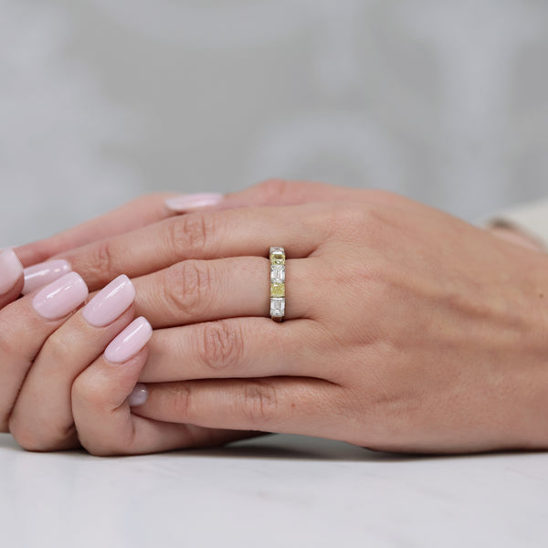 Berry's Platinum Emerald Cut Diamond And Cushion Cut Yellow Diamond Eternity Ring - Berry's Jewellers