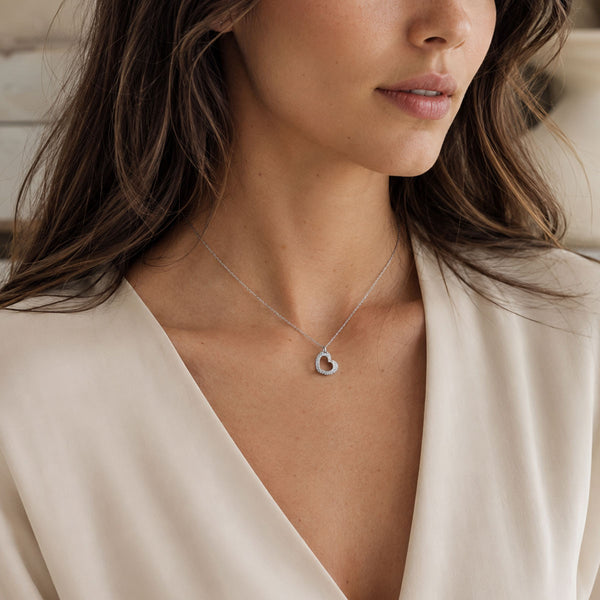 18ct White Gold Round Brilliant Cut Diamond Pave Set Heart Pendant