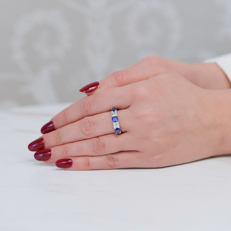 Berry's Platinum Asscher Cut Sapphire And Diamond Five Stone Eternity Ring - Berry's Jewellers