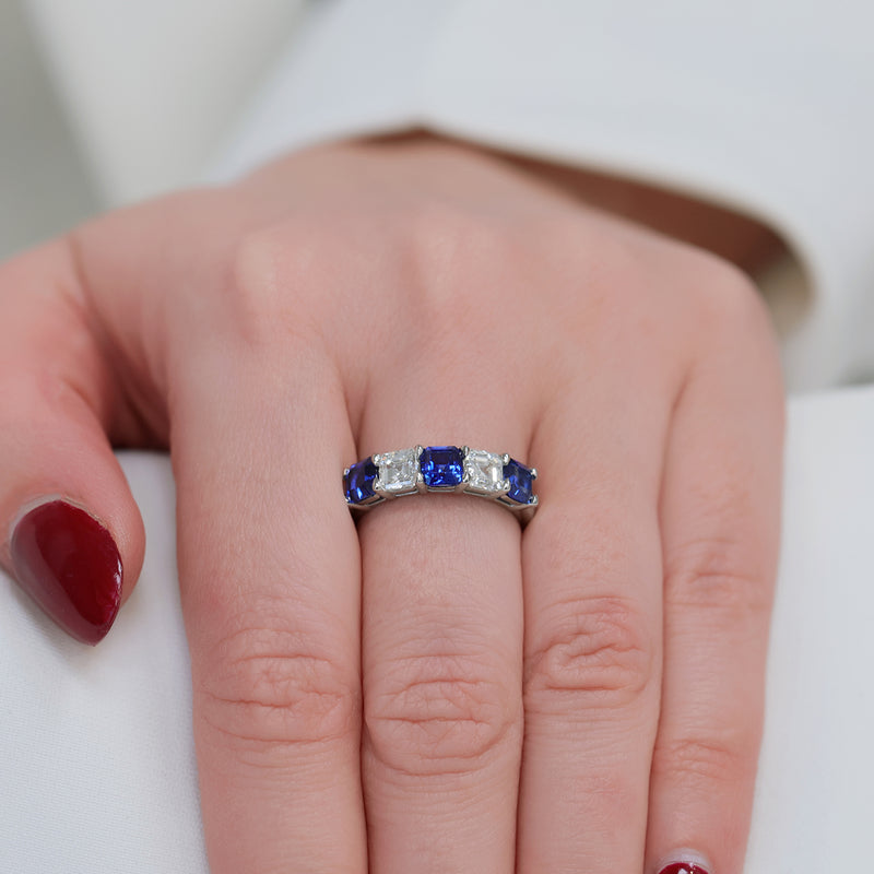 Berry's Platinum Asscher Cut Sapphire And Diamond Five Stone Eternity Ring - Berry's Jewellers