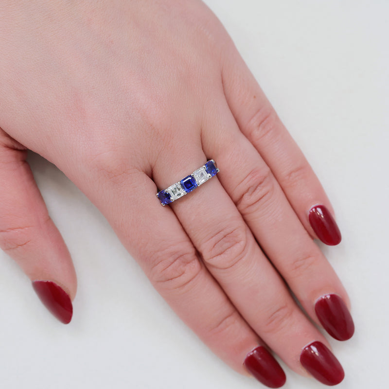 Berry's Platinum Asscher Cut Sapphire And Diamond Five Stone Eternity Ring - Berry's Jewellers