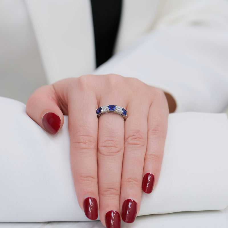 Berry's Platinum Asscher Cut Sapphire And Diamond Five Stone Eternity Ring - Berry's Jewellers