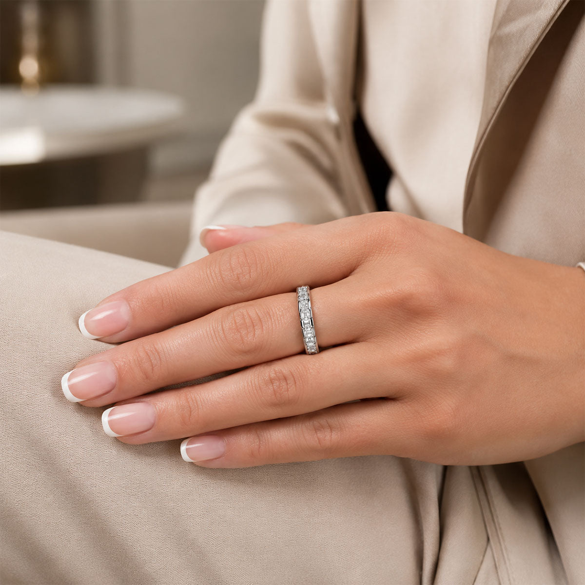 Platinum Asscher Cut Diamond Channel Set Half Eternity Ring