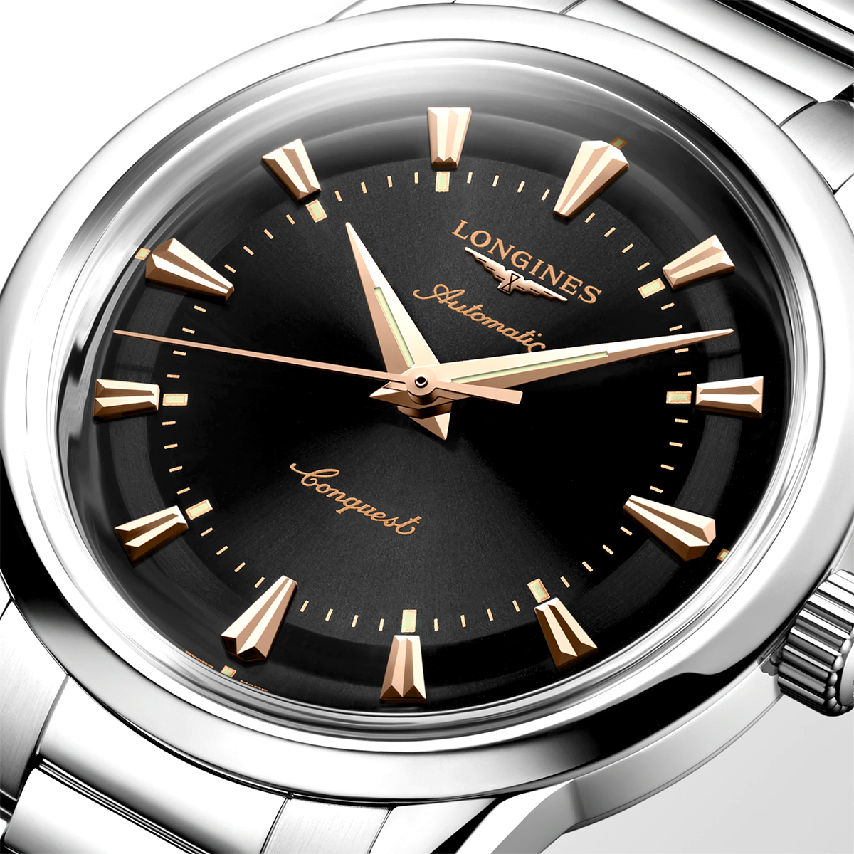 Conquest Heritage 38mm Black Dial Automatic Bracelet Watch