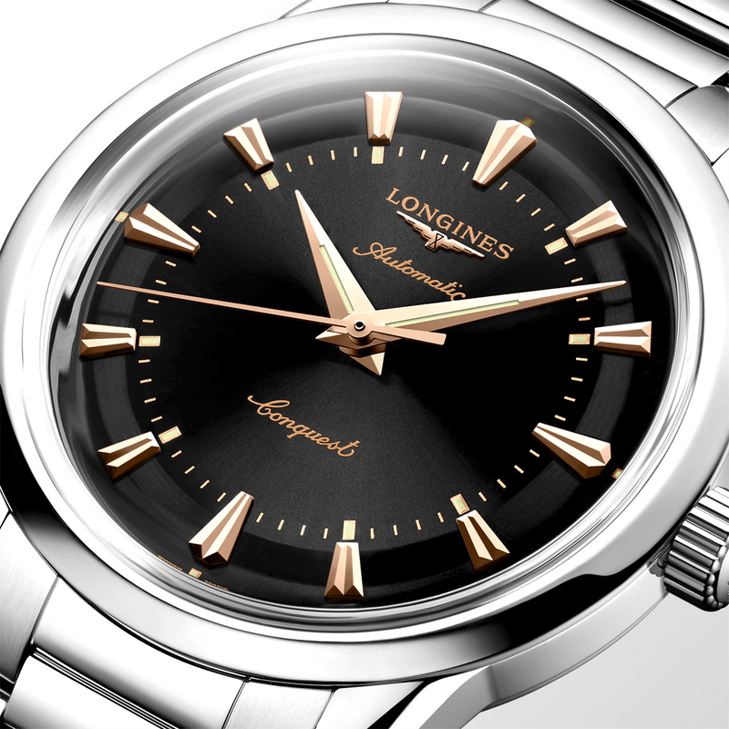 Conquest Heritage 38mm Black Dial Automatic Bracelet Watch