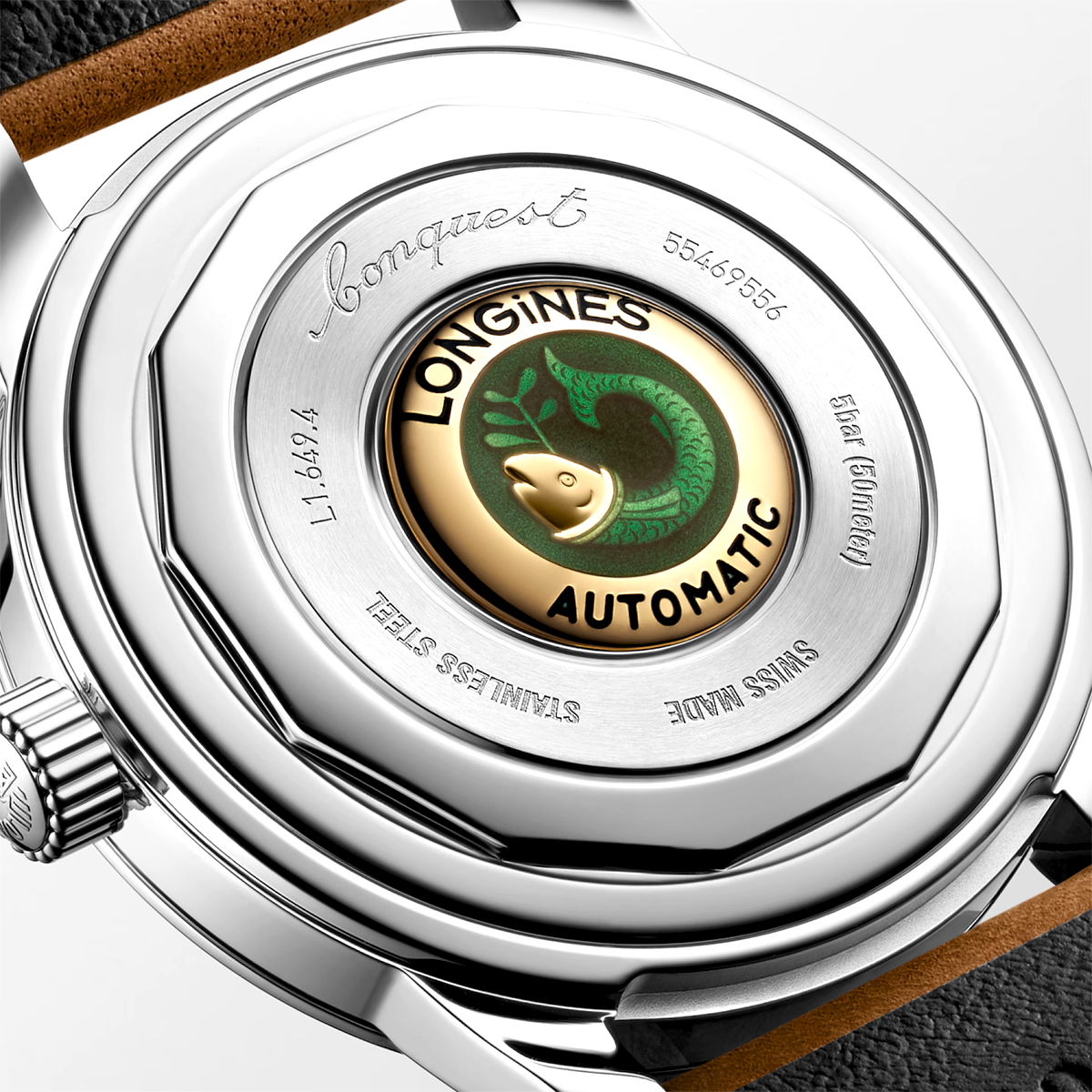 Longines Conquest Heritage 38mm Opaline Dial Brown Strap Automatic Watch - Berry's Jewellers