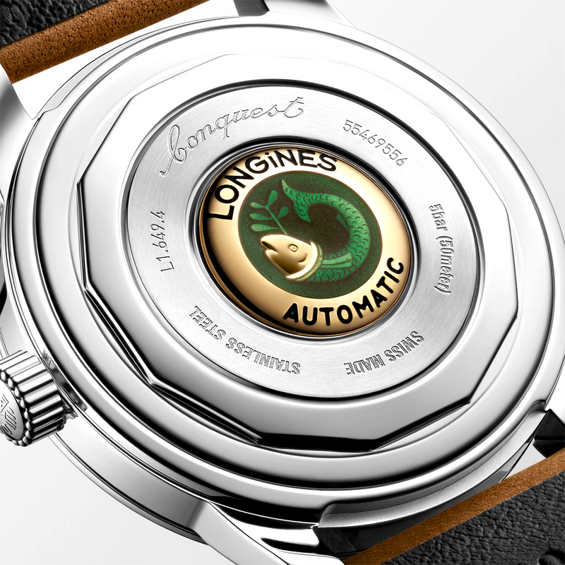 Conquest Heritage 38mm Opaline Dial Brown Strap Automatic Watch