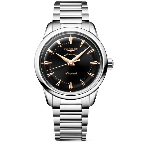 Longines Conquest Heritage 38mm Black Dial Automatic Bracelet Watch - Berry's Jewellers