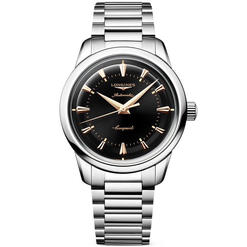 Longines Conquest Heritage 38mm Black Dial Automatic Bracelet Watch - Berry's Jewellers