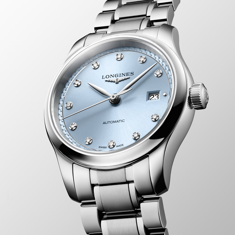 Master Collection 30mm Frosted Blue Diamond Set Automatic Watch