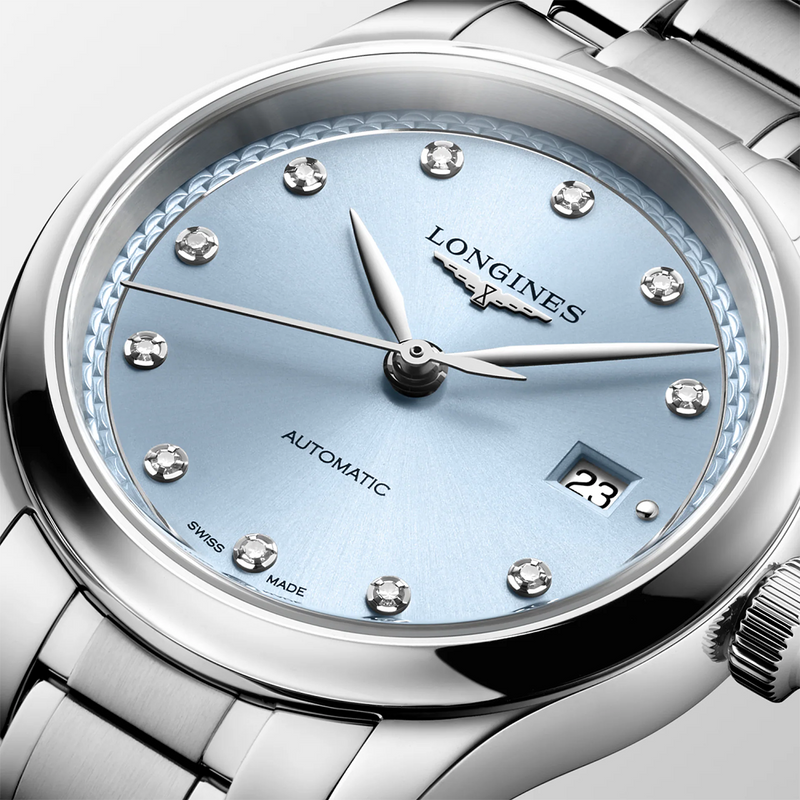 Master Collection 30mm Frosted Blue Diamond Set Automatic Watch